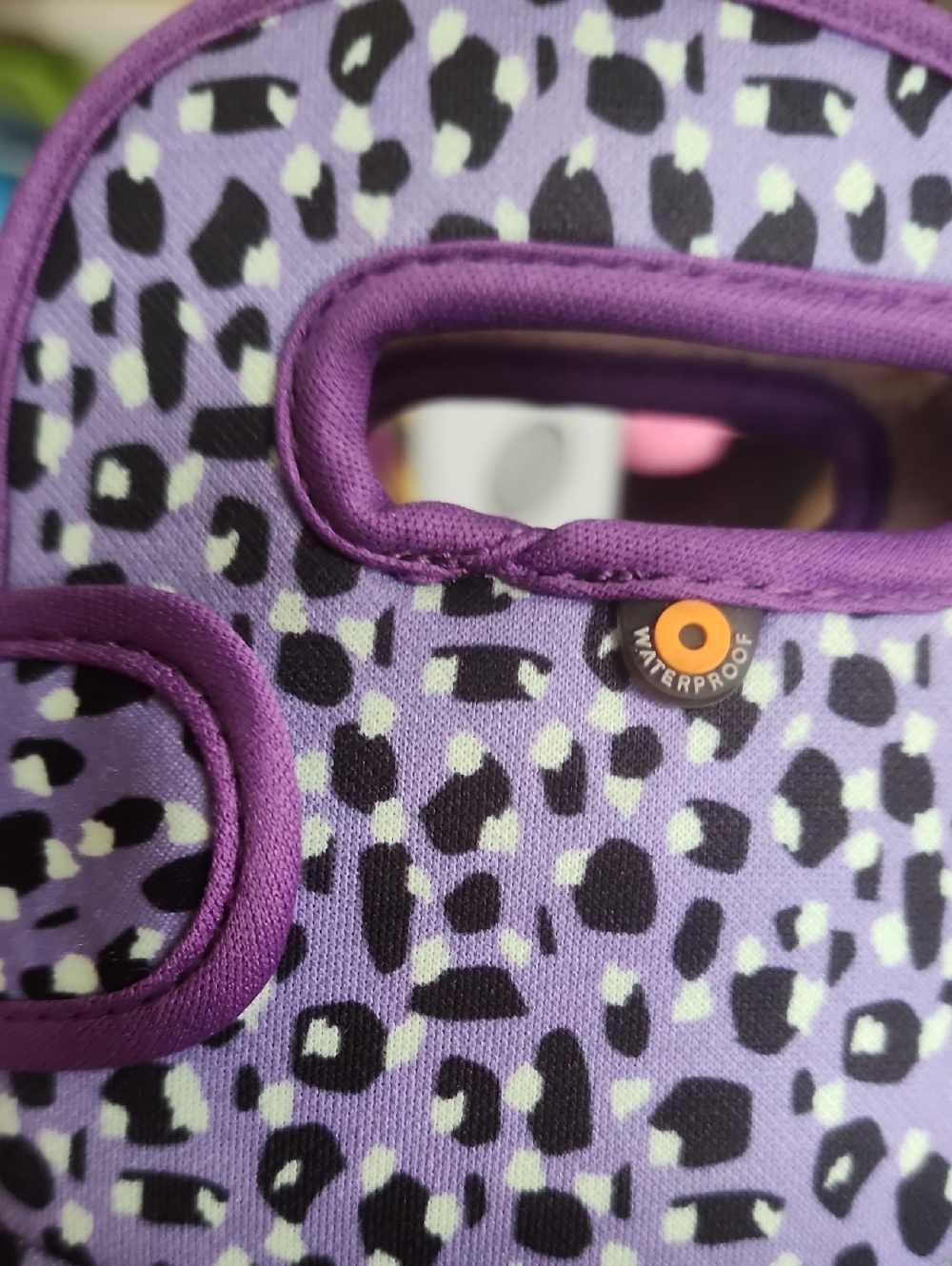 Sz 10M Bogs Kids Purple Leopard Print Pull-On Waterproof Boots - Picture 3 of 7